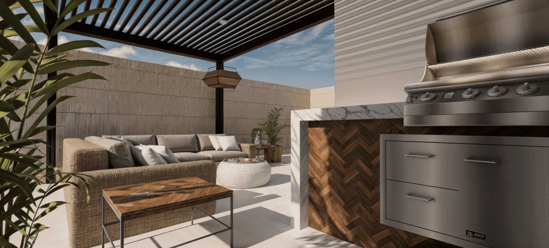 Terraza moderna con muebles elegantes